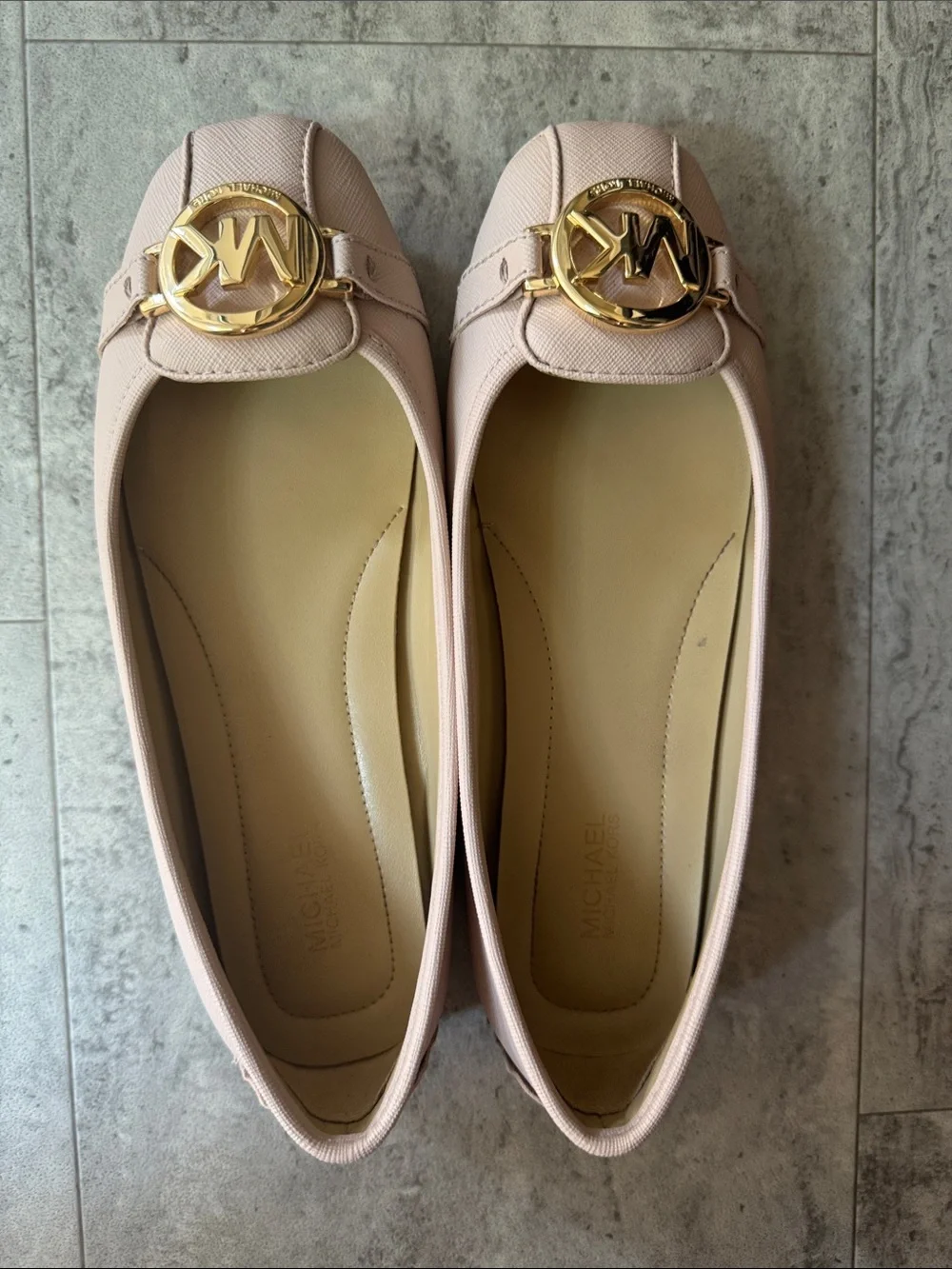Michael Kors Nude Pink Ballet Flats with Gold MK Logo